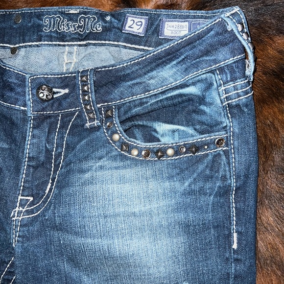 Miss Me Gorgeous Heavy Studded Distressed Boot Cut Blue Jeans - Picture 5 of 16